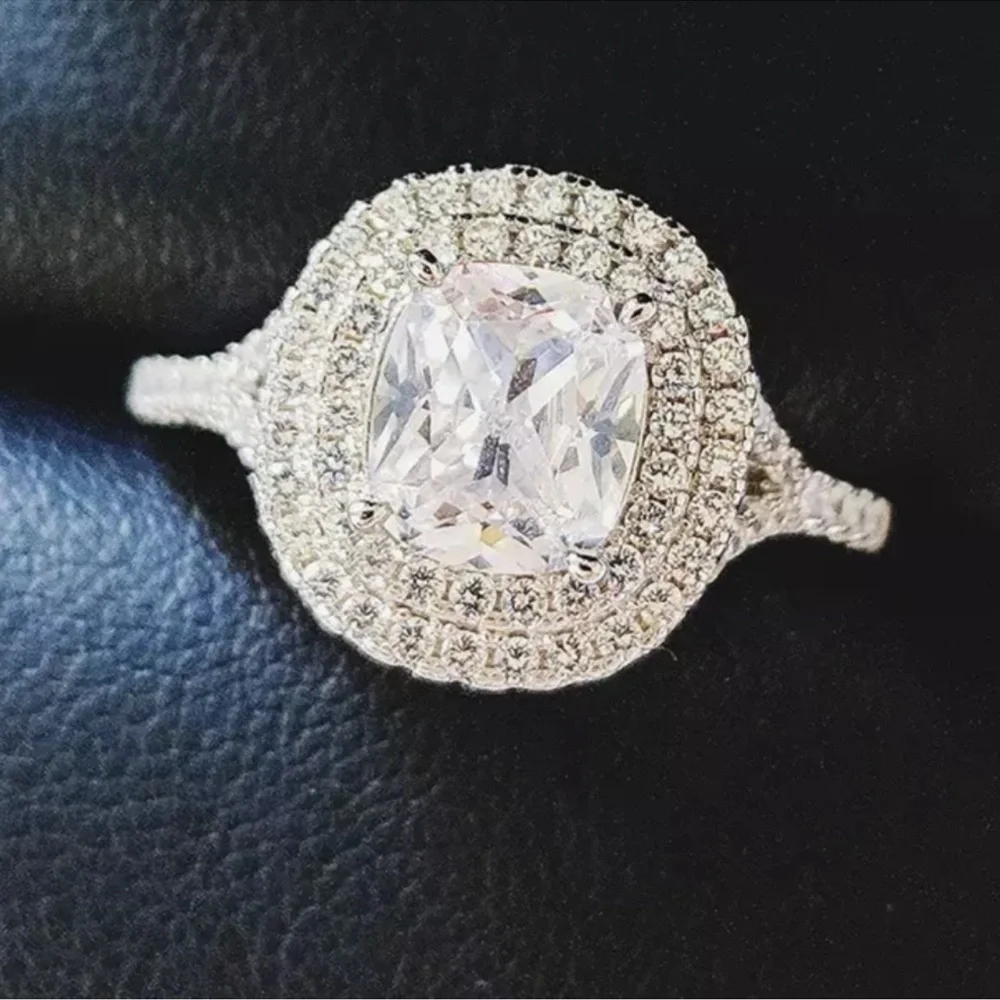 NEW 925 STERLING SILVER DIAMOND HALO RING - Picture 5 of 5